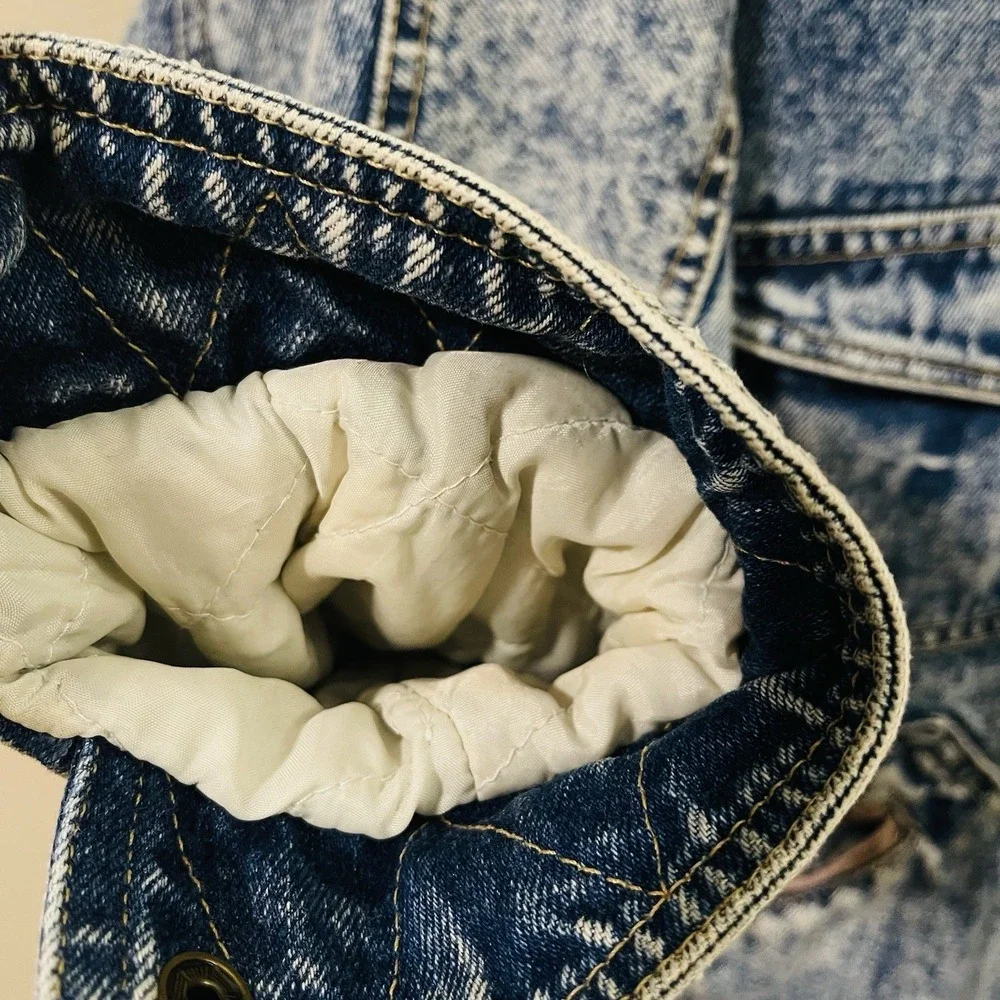 VTG Andy John's Women's Denim Sherpa Jacket Acid‎ Wash 70s 80s Retro Chic Size M